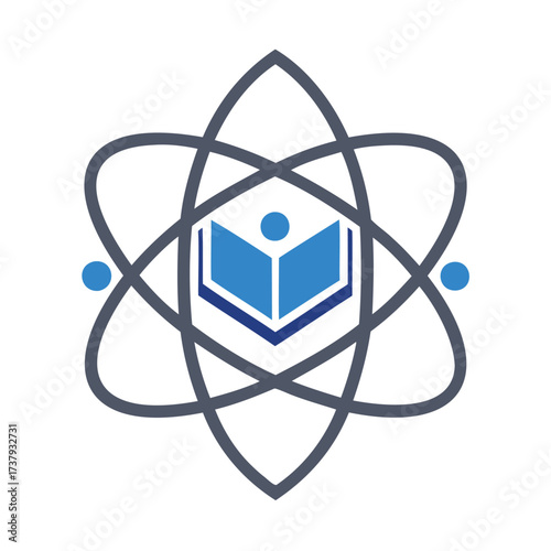 Abstract atom symbol with open book and human figure