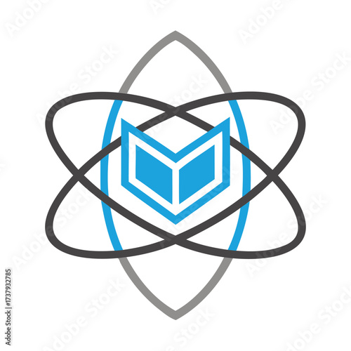 Abstract geometric atom symbol with open book icon