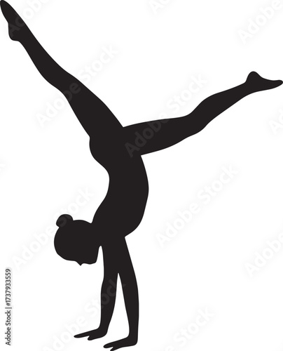 Vector Silhouette of Gymnast Doing Cartwheel with Side Tilt | Solid Black Flat Vector