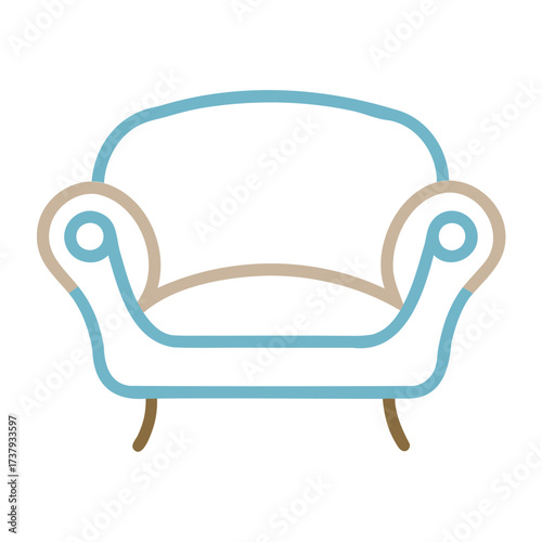 Minimalist line art illustration of a comfortable armchair
