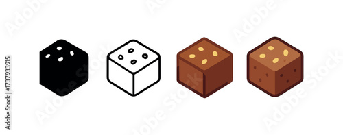 Vector icon brownie same pose same proportions four styles black solid glyph outline minimal flat multicolor filled cartoon flat shaded.