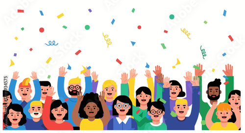 A jubilant crowd celebrating with confetti creating a festive and energetic atmosphere filled with