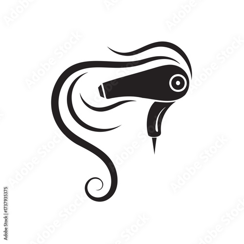 Stylized hair dryer with flowing hair silhouette