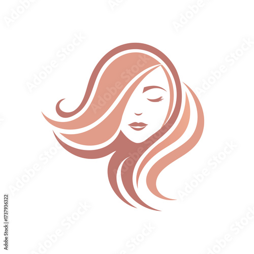 Elegant woman s face with flowing hair logo design