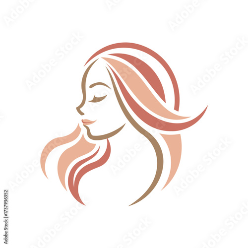 Stylized profile of a woman with flowing hair