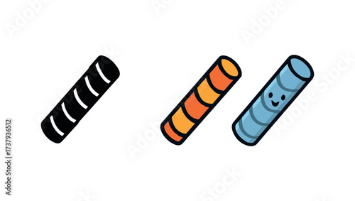 Vector icon rebar same pose same proportions four styles black solid glyph outline minimal flat multicolor filled cartoon flat shaded.