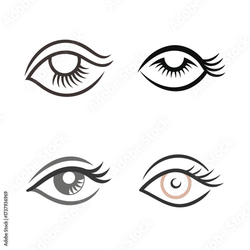 Collection of stylized eye illustrations with varying eyelash styles