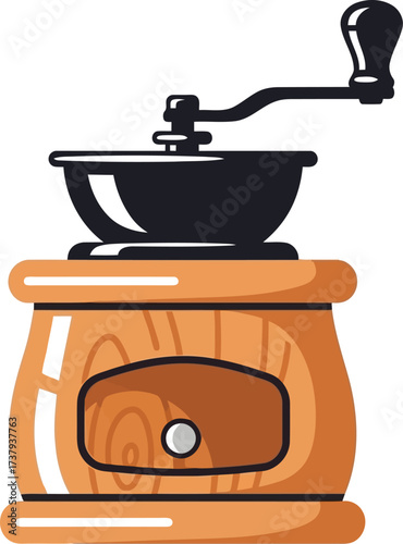 Vintage manual coffee grinder rustic wooden kitchen tool vector