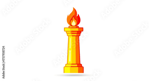 Stylized golden column topped with a vibrant flame embodying triumph and illumination