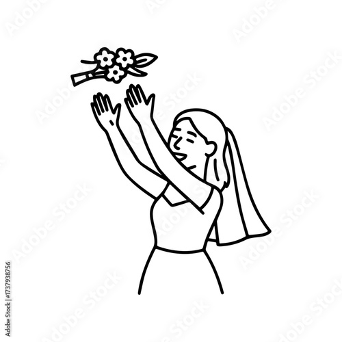 line icon girl throwing a wedding bouquet vector on a white background
Vector line icon on a white background