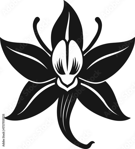 Simple black silhouette of a delicate vanilla orchid flower icon