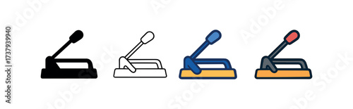 Vector icon tile cutter same pose same proportions four styles black solid glyph outline minimal flat multicolor filled cartoon flat shaded.