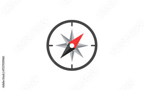 Compass icon with red and black needle pointing north, surrounded by a gray circle.