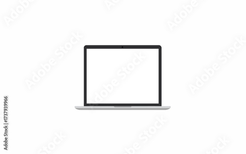 Laptop with blank screen, isolated on white background.