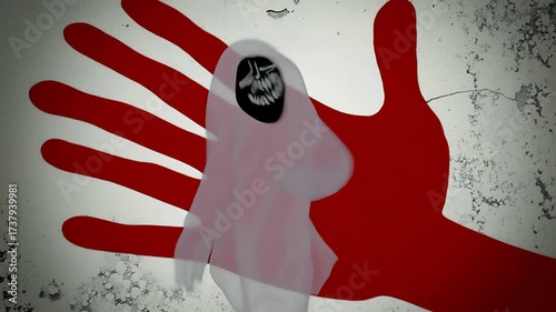 Ghostly Apparition on Red Hand Print with Grungy Background