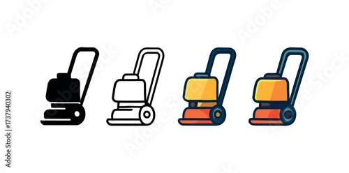 icon plate compactor same pose same proportions four styles black solid glyph outline minimal flat multicolor filled cartoon flat shaded.