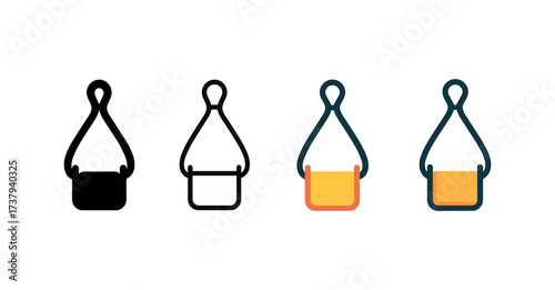 Vector icon lifting sling same pose same proportions four styles black solid glyph outline minimal flat multicolor filled cartoon flat shaded.