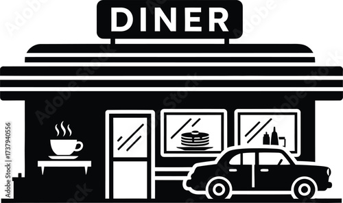 Classic american diner with a car outside