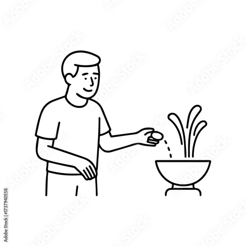 line icon man throwing a coin into a fountain vector on a white background
Vector line icon on a white background