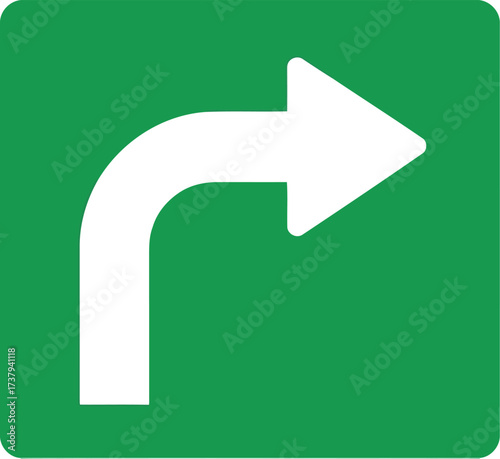 White right turn arrow icon green square background directional navigation symbol vector