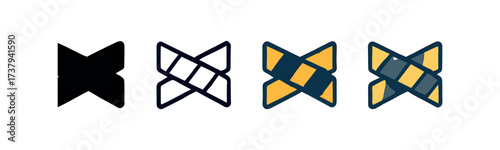 Vector icon hazard tape same pose same proportions four styles black solid glyph outline minimal flat multicolor filled cartoon flat shaded.
