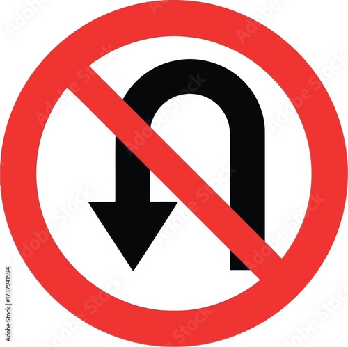 No u turn traffic sign forbidden maneuver warning vector
