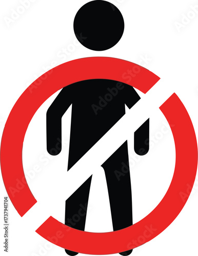 No entry symbol human silhouette red circle prohibition sign vector