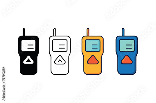 Vector icon laser distance meter same pose same proportions four styles black solid glyph outline minimal flat multicolor filled cartoon flat shaded.