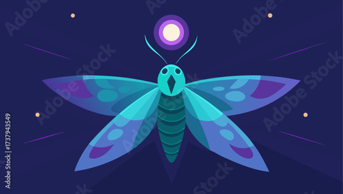 Illustration of a moth under moonlight sky