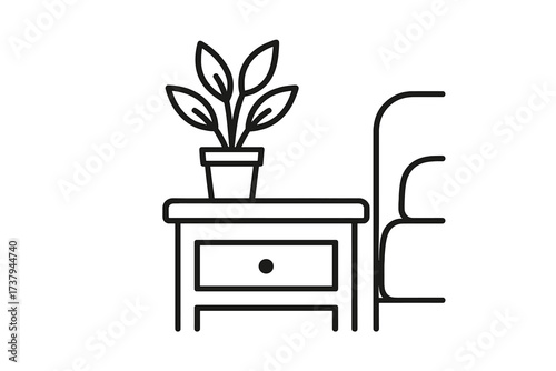 Stylized potted plant on a nightstand, representing modern home interior decor