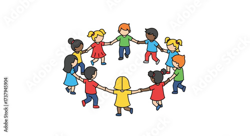 Diverse children holding hands in a circle depicting global unity and teamwork concept
