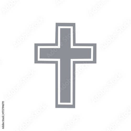 Simple Gray Christian Cross Symbol with Outline on White