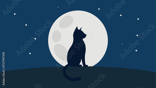Silhouette of cat in front of full moon
