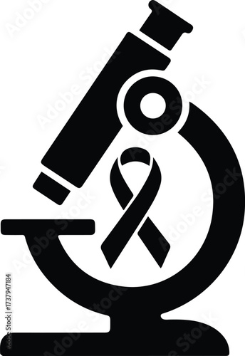 Microscope and awareness ribbon symbol for medical research and cancer detection