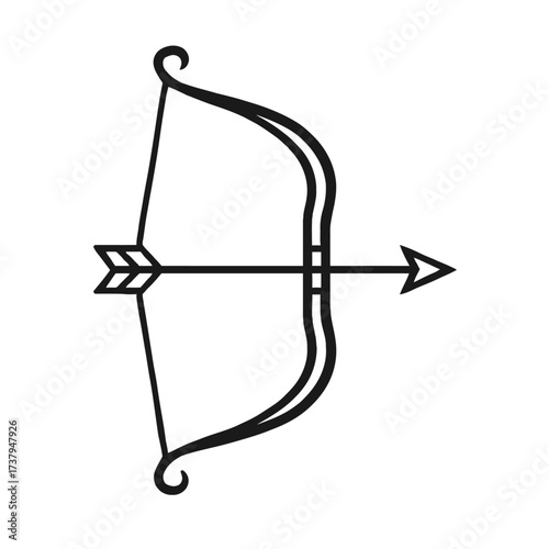 Simple Bow and Arrow Outline Icon Vector - Classic Archery Sport, Target Practice, and Sagittarius Zodiac Symbol Graphic