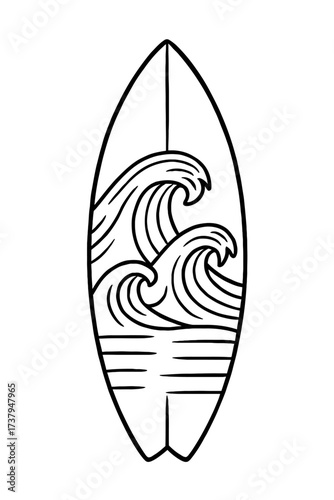 Surfing Board with Ocean Waves Icon Vector - Classic Symbol for Water Sport, Beach, and Summer Fun