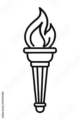 Simple Olympic Torch of Fire Outline Icon Vector - Classic Symbol for Games, Competition, Hope, and Energy