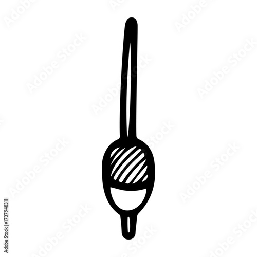 Fishing float. Hand drawn doodle vector. Spinning rod equipment for catching fish seafood. Keel with antenna. Camping on lake. Fishery gear. Line art illustration.