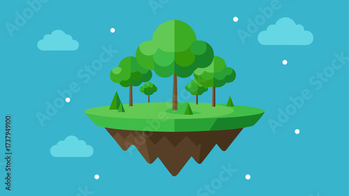 Floating island with trees and blue sky