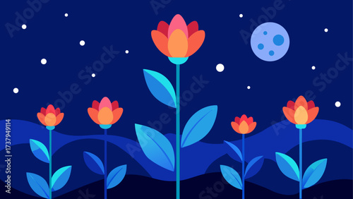 Flowers under the moonlight in the night