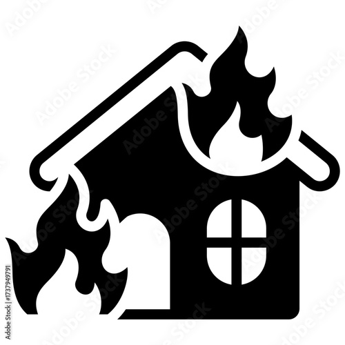 house on fire line icon