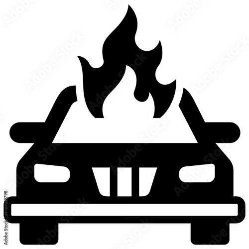 car on fire line icon