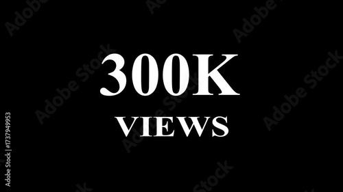 Beautiful Glowing 300K Views Icon Animation Neon Light Style Shiny Social Media Counter Graphic Motion Design Template for Video Background and Digital Promotion