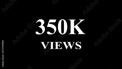 Beautiful Glowing 350K Views Icon Animation Neon Light Style Shiny Social Media Counter Graphic Motion Design Template for Video Background and Digital Promotion