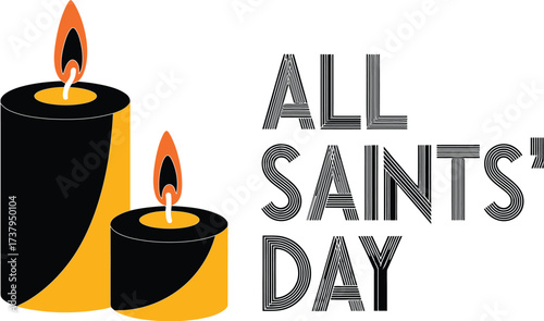 Solemn candles illuminate 'All Saints' Day' text, honoring remembrance and faith