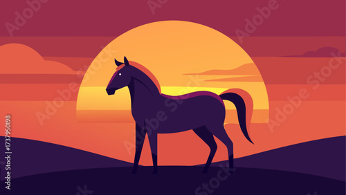 Horse silhouette against the sunset view