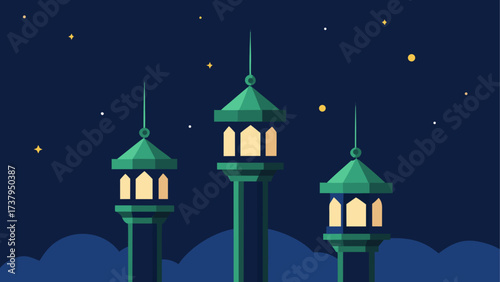 Three towers under the starry night sky