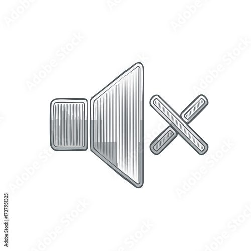 Hand drawn mute volume speaker icon with an X indicating no sound control button