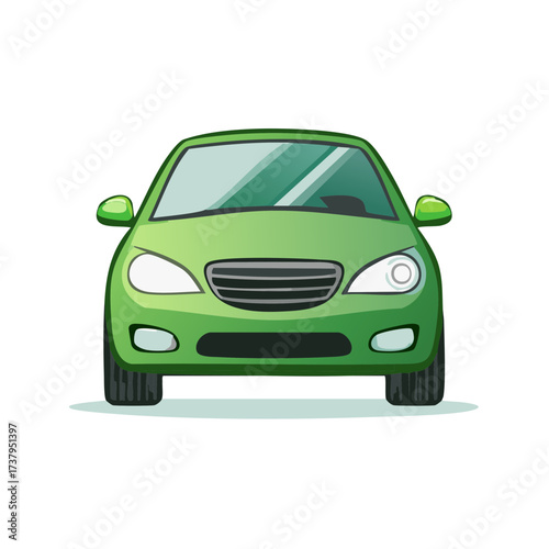 Green Sedan Car Front View Illustration