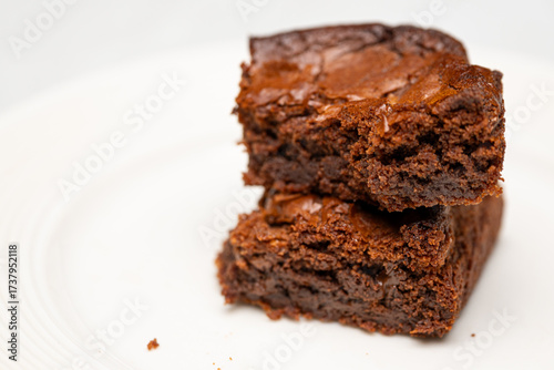 Tasty Brownie Squares on Plate – Fresh Chocolate Dessert Treat